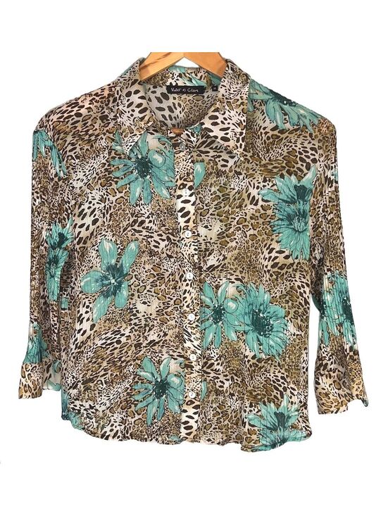 Tops - Vintage Violet & Claire Leopard Floral Button Down Y2K Mob Wife Indie Sleaze Med